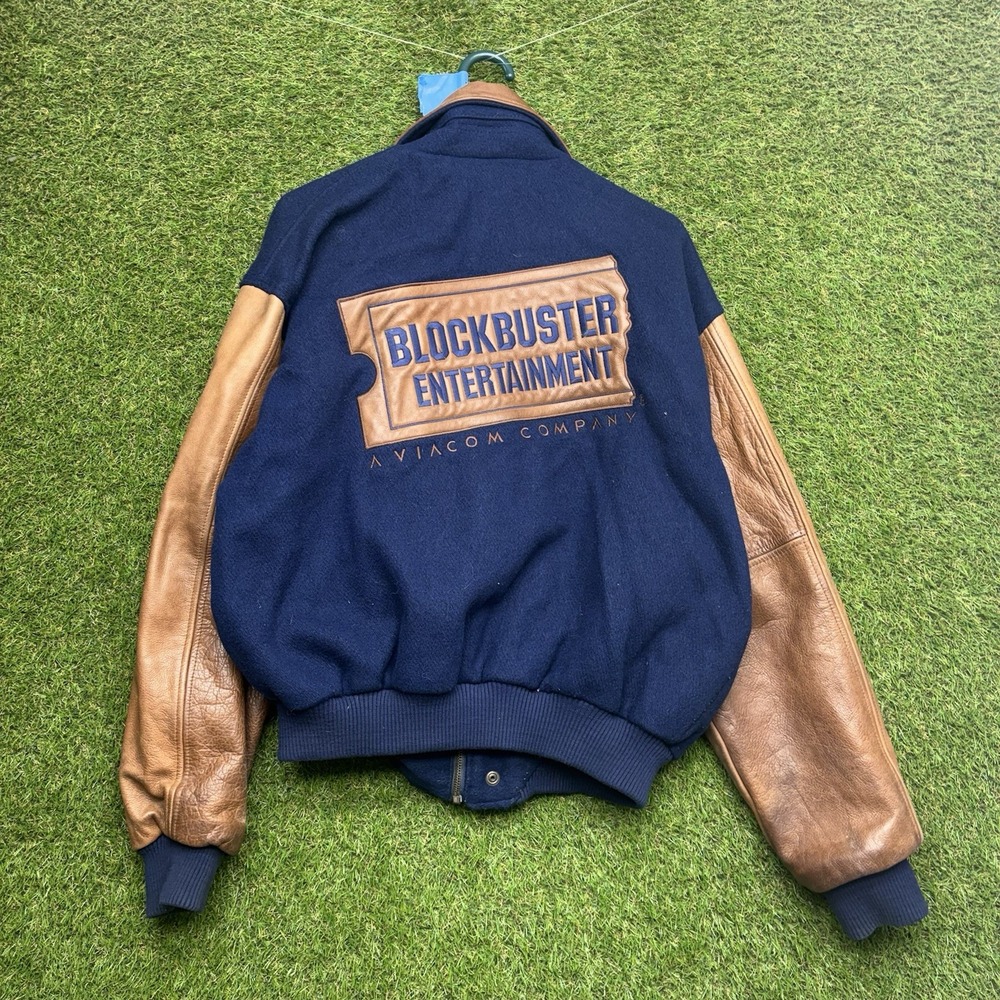 Vintage Blockbuster Video Vantage Zocket Jacket Mens Large Leather Wool Varsity